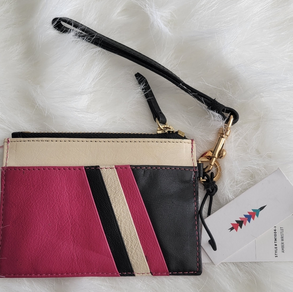 THACKER Leather Amber Wristlet Pink, Cream & Black NWT